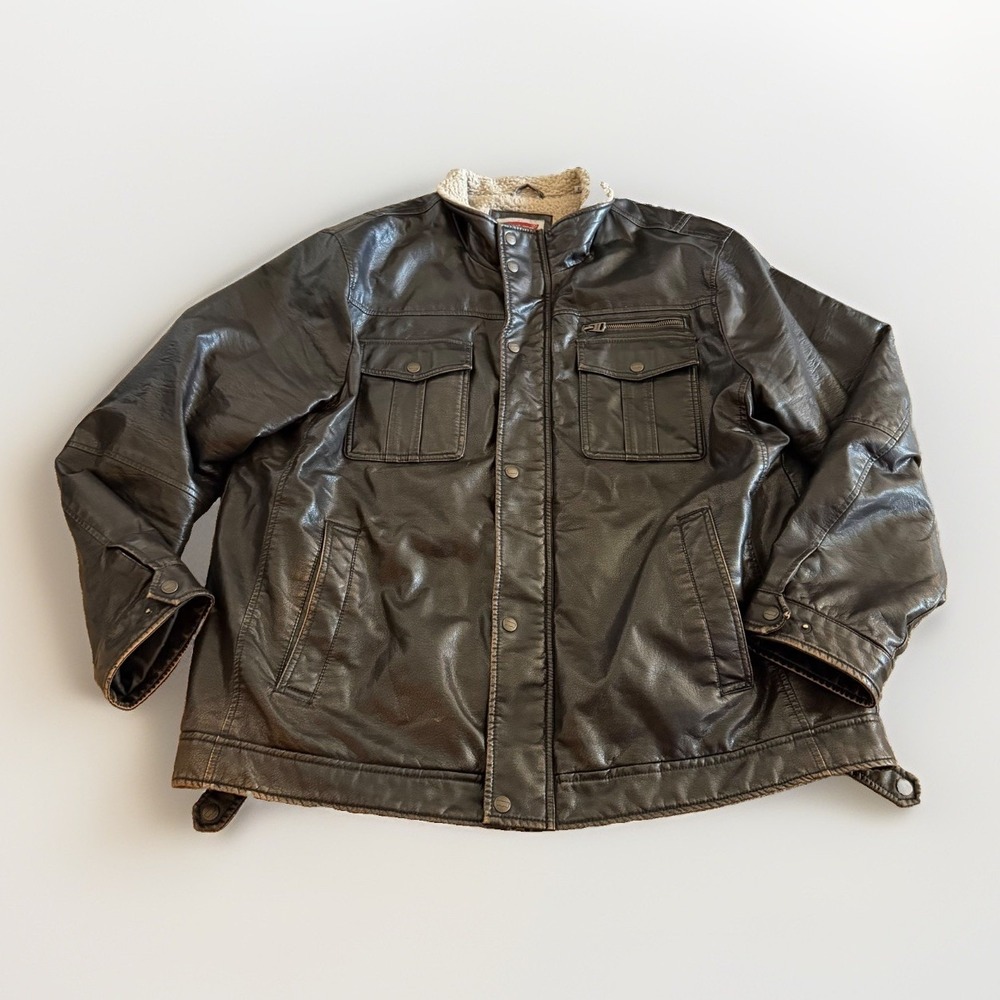 Levi's Mens XXL Brown Faux Leather Sherpa Lined Moto Workwear Jacket